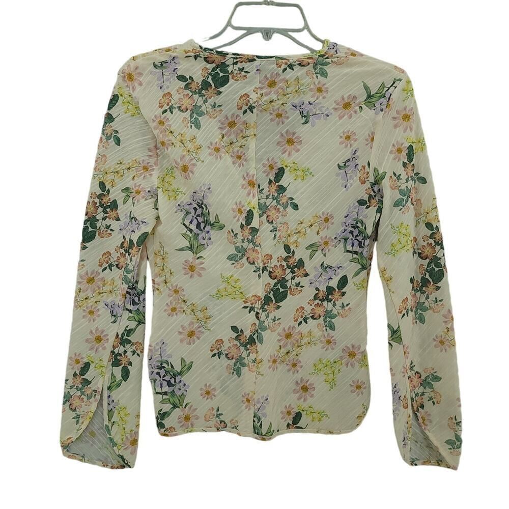 Zara XS Sheer Floral Print Long Sleeve Blouse - Picture 2 of 9